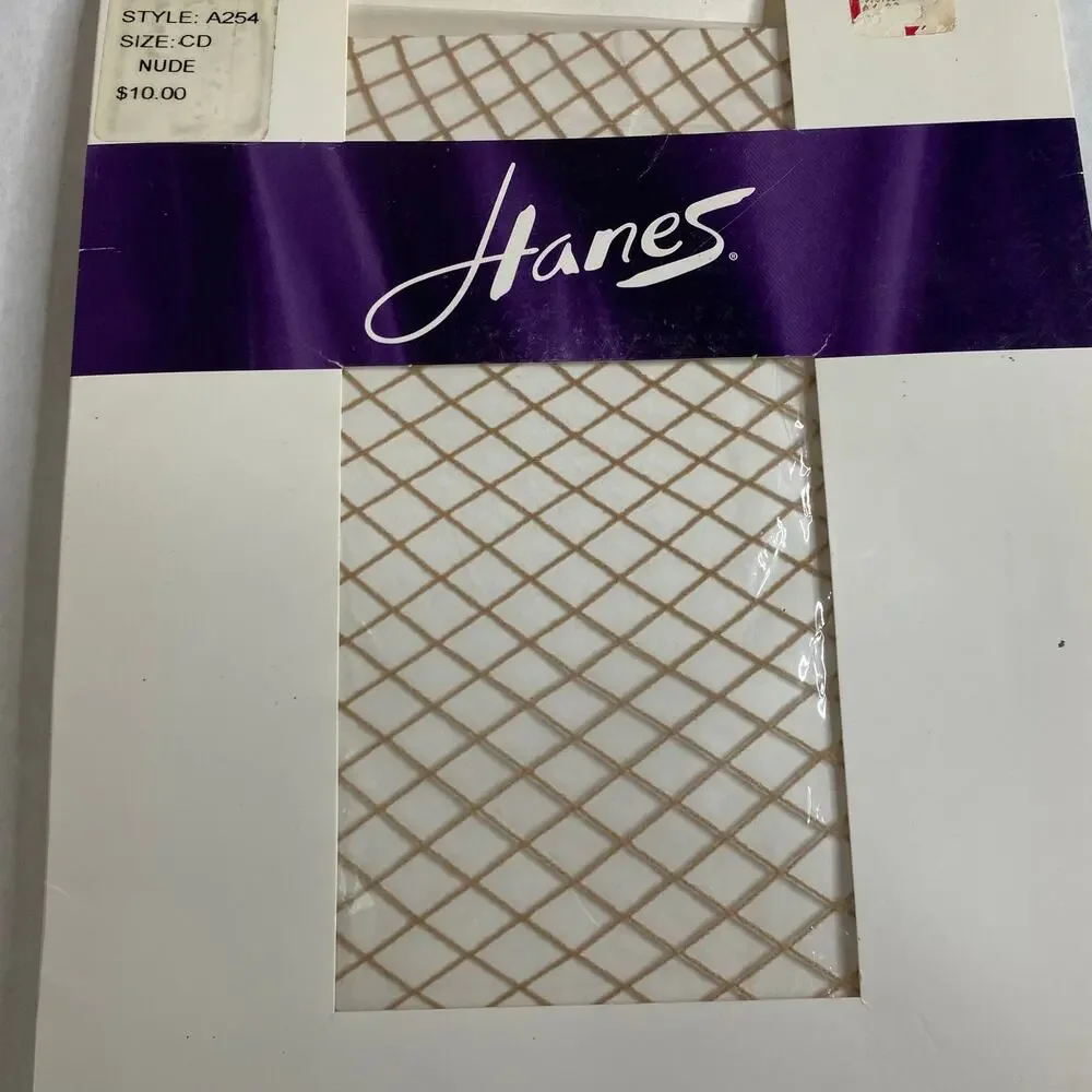 Hanes Wide Net Tights Nude Fishnet Stockings 2004 Size CD Goth Boho Y2K Vintage